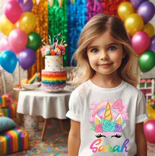 Unicorn Face Birthday Party Personalized Custom White T Shirt or Onesie Unicorn Face Birthday Party Personalized Custom White T Shirt or Onesie