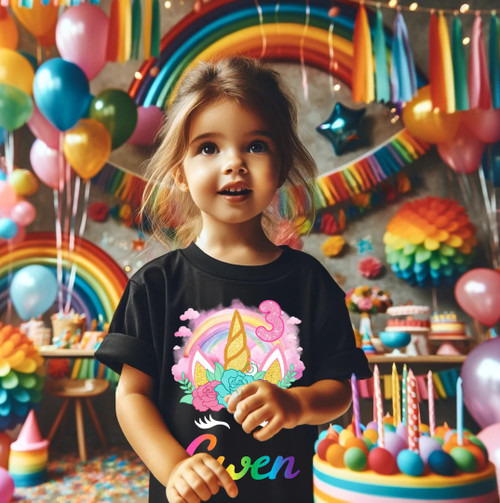 Unicorn Face Birthday Party Personalized Custom Black T Shirt or Onesie Unicorn Face Birthday Party Personalized Custom Black T Shirt or Onesie